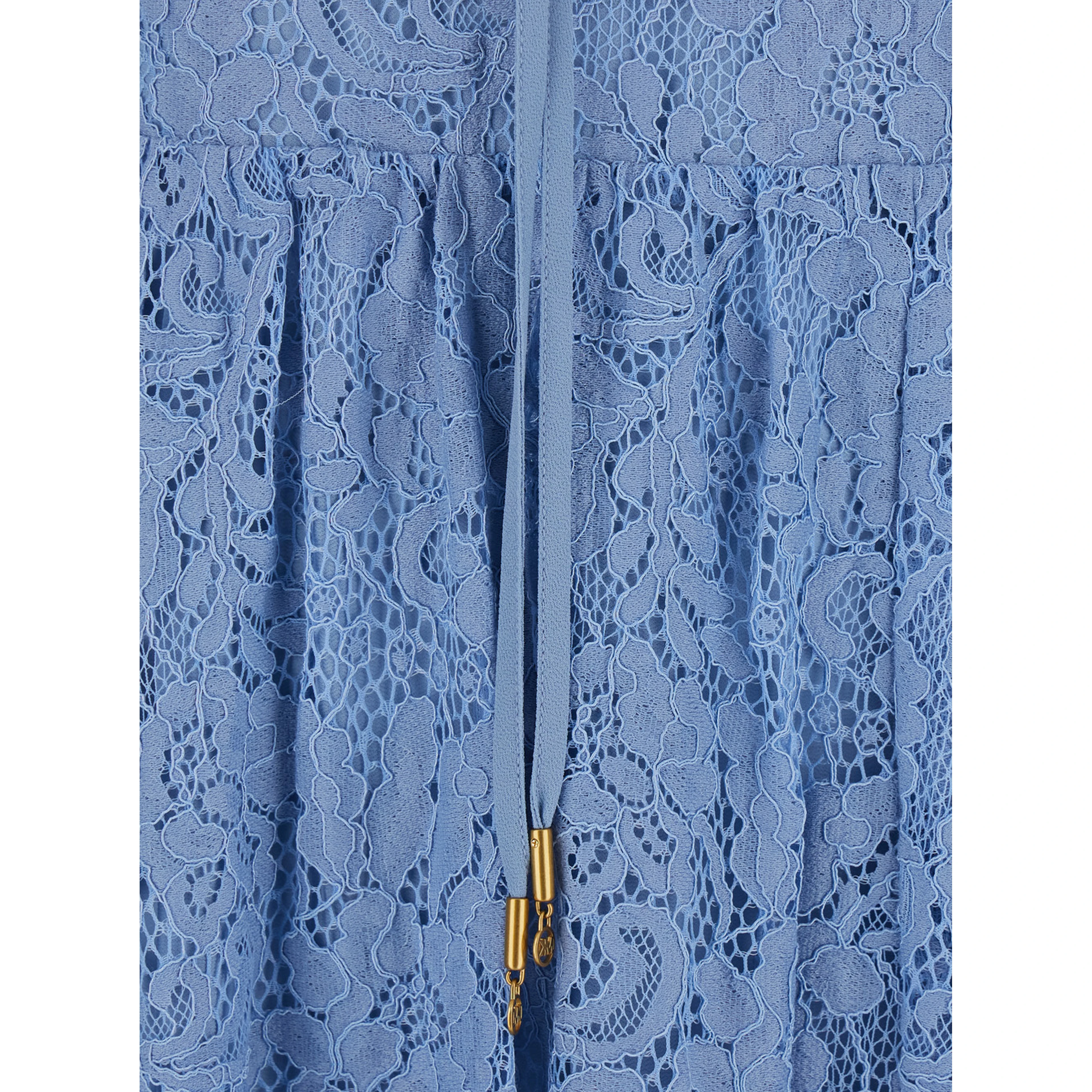light blue Long dress with V-neck and lace design in cotton blend woman
