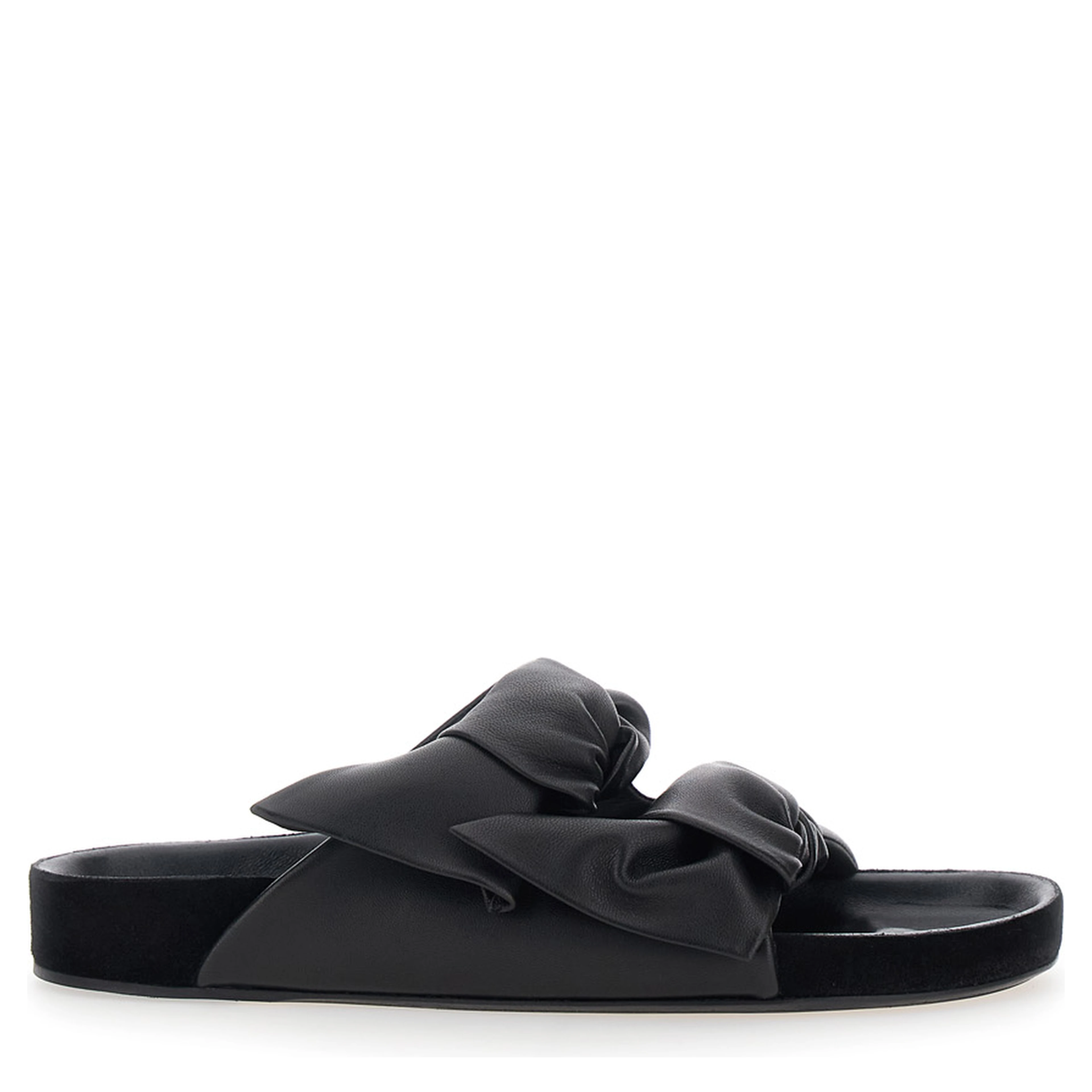 Lennyo Black Slip-On Sandals with Bow Details in Leather WOman