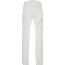 White Cargo Pants with Logo Plate on the Side and Two Cargo Pockets on the Front in Stretch Cotton for Men