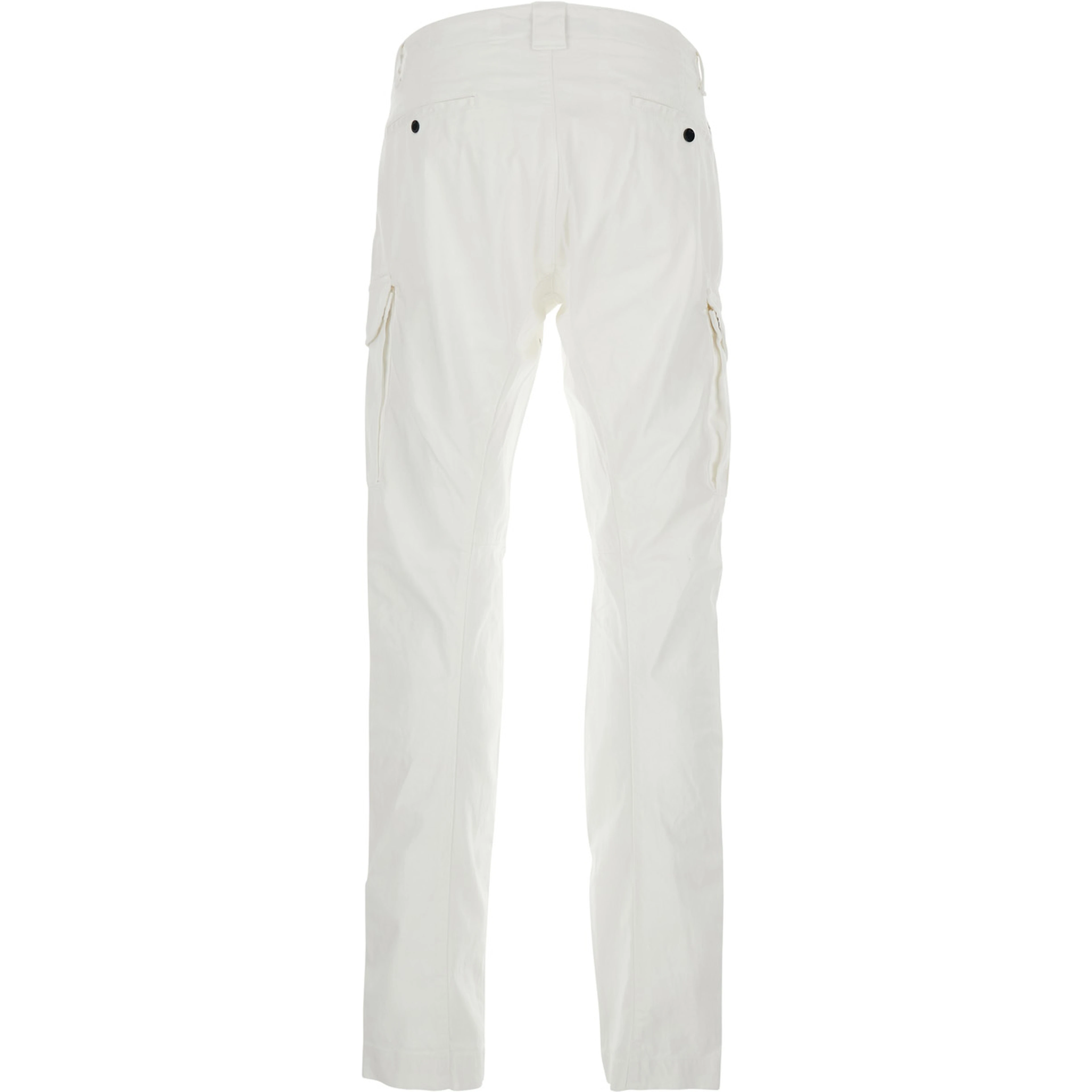 White Cargo Pants with Logo Plate on the Side and Two Cargo Pockets on the Front in Stretch Cotton for Men