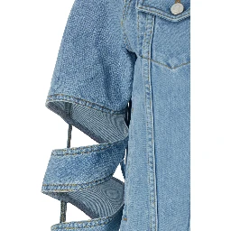 Light Blue Jacket with Classic Collar and Spiral Cut-Out Sleeves in Denim Woman