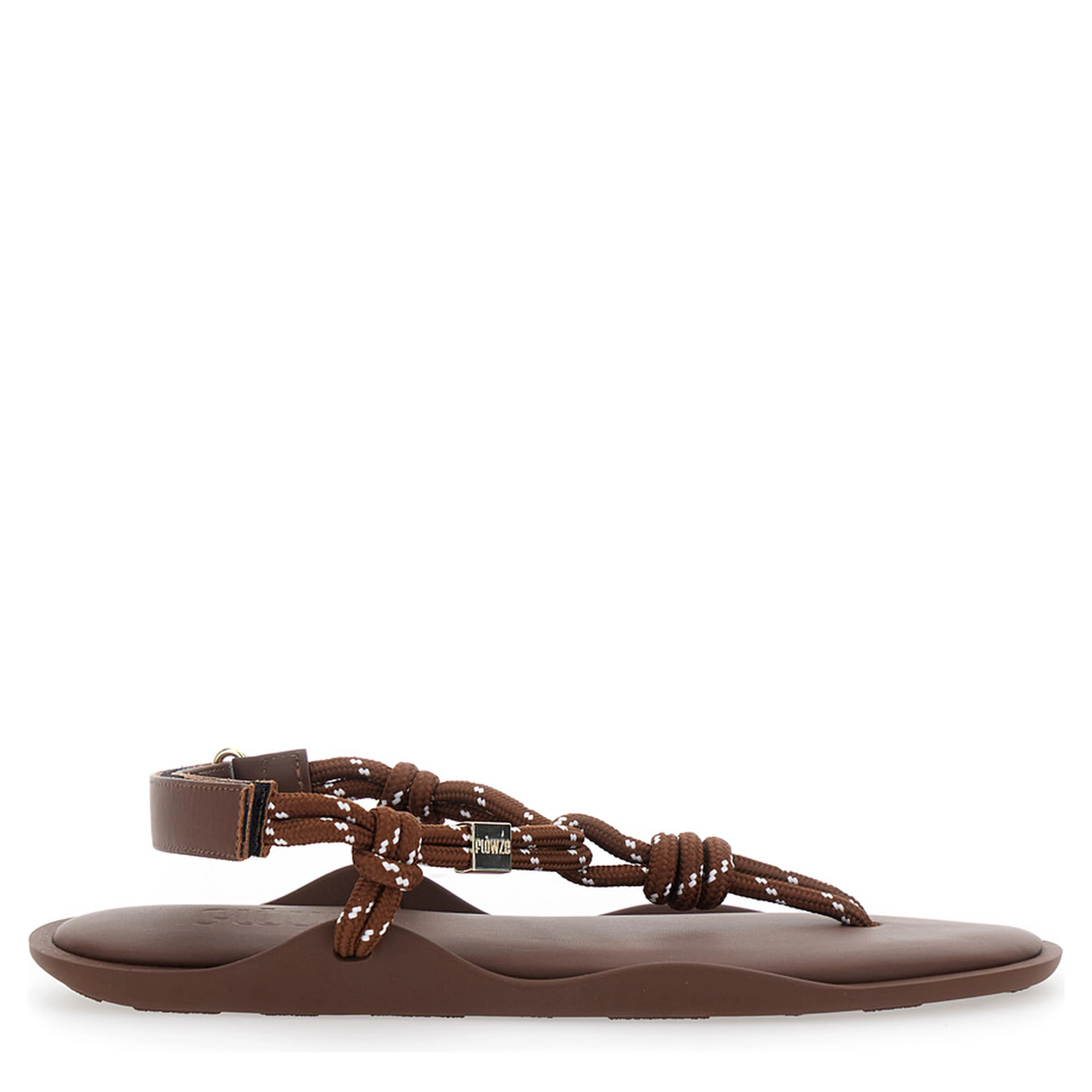 Flo Brown Sandals ith Straps and Ankle Strap in Leather Blend for Women
