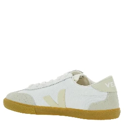 Volley White Low Top Sneakers with Patch Logo on the Side and Logo Lettering on the Rear in Canvas Unisex