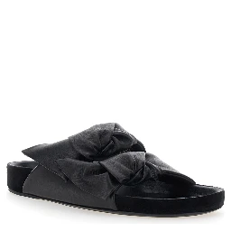 Lennyo Black Slip-On Sandals with Bow Details in Leather WOman