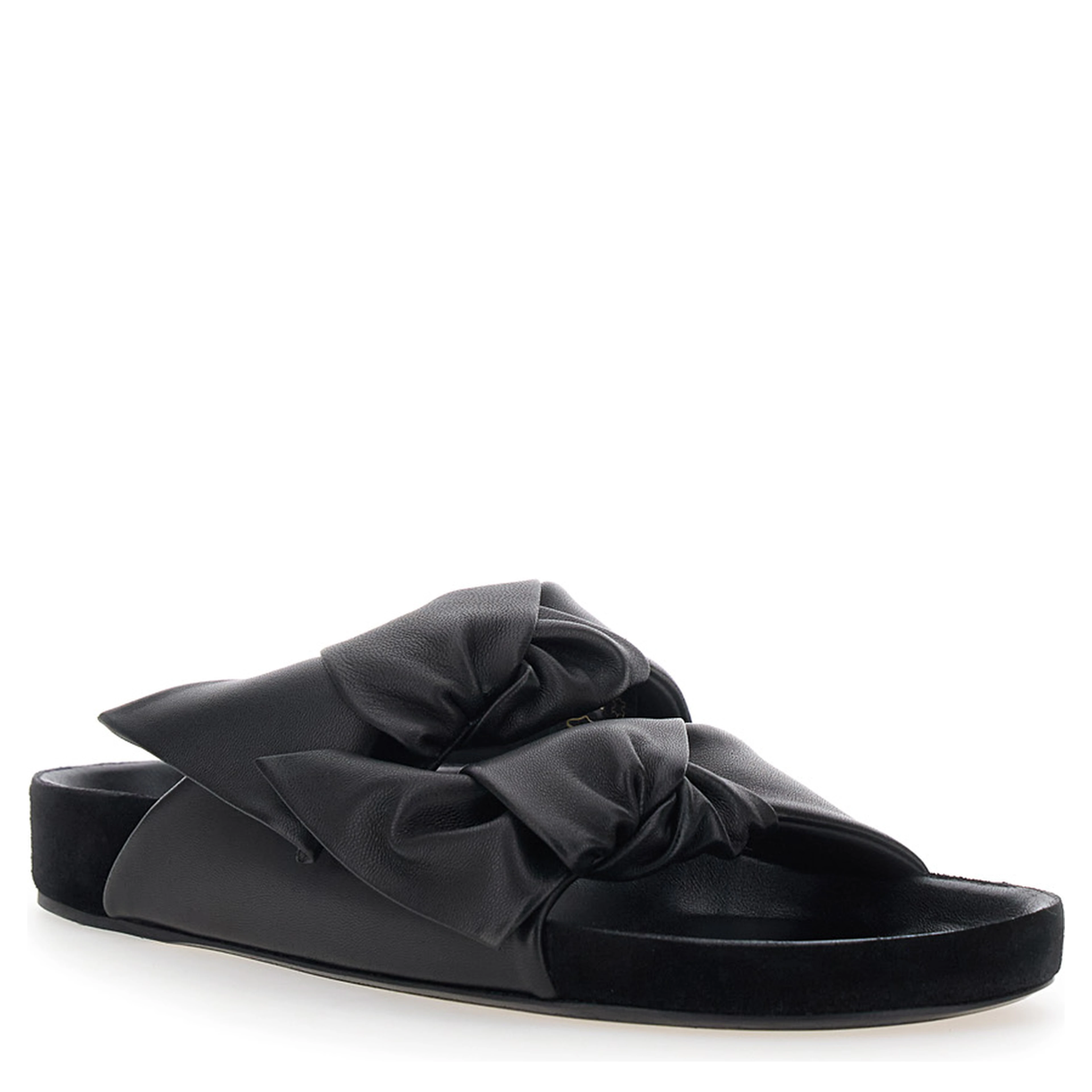 Lennyo Black Slip-On Sandals with Bow Details in Leather WOman