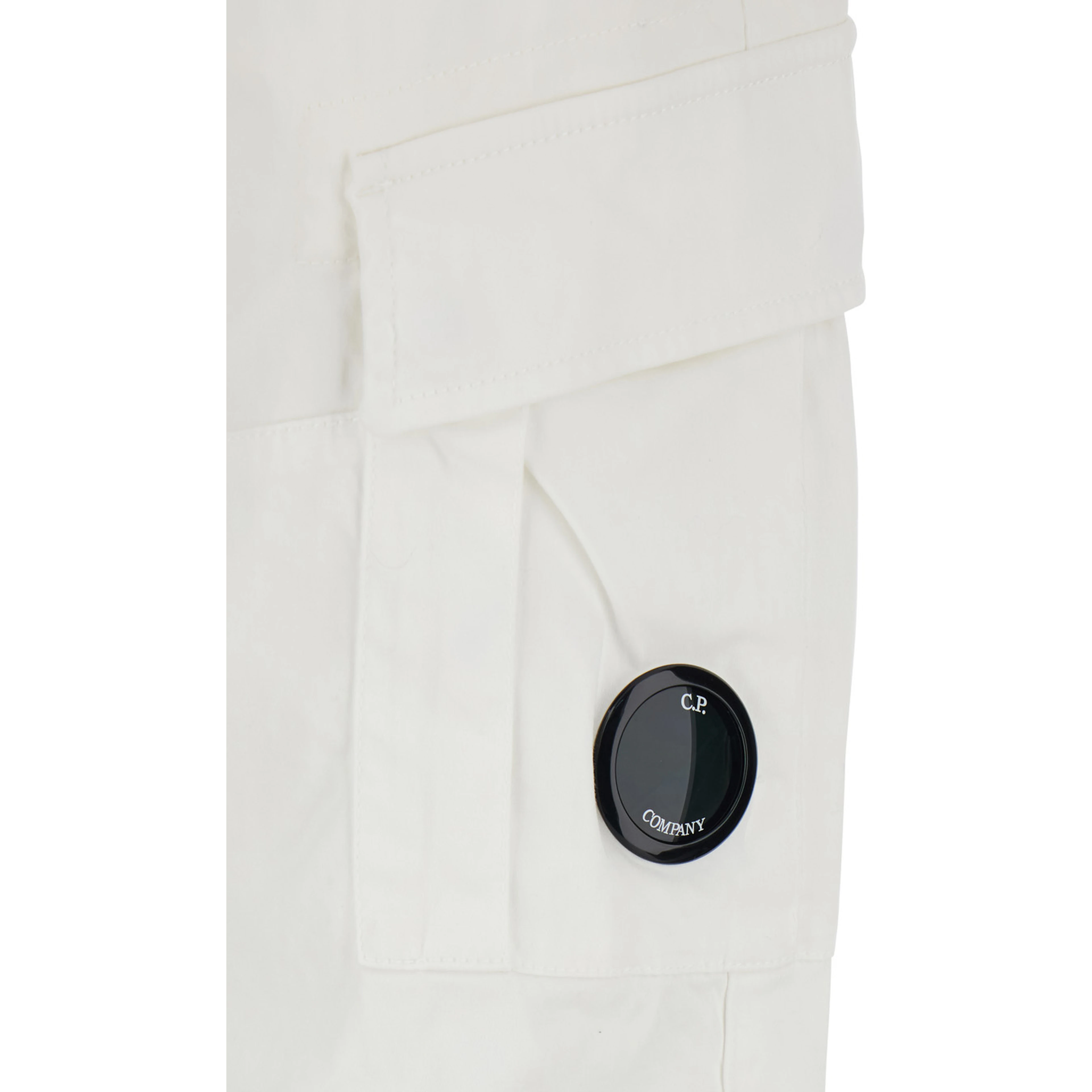 White Cargo Pants with Logo Plate on the Side and Two Cargo Pockets on the Front in Stretch Cotton for Men