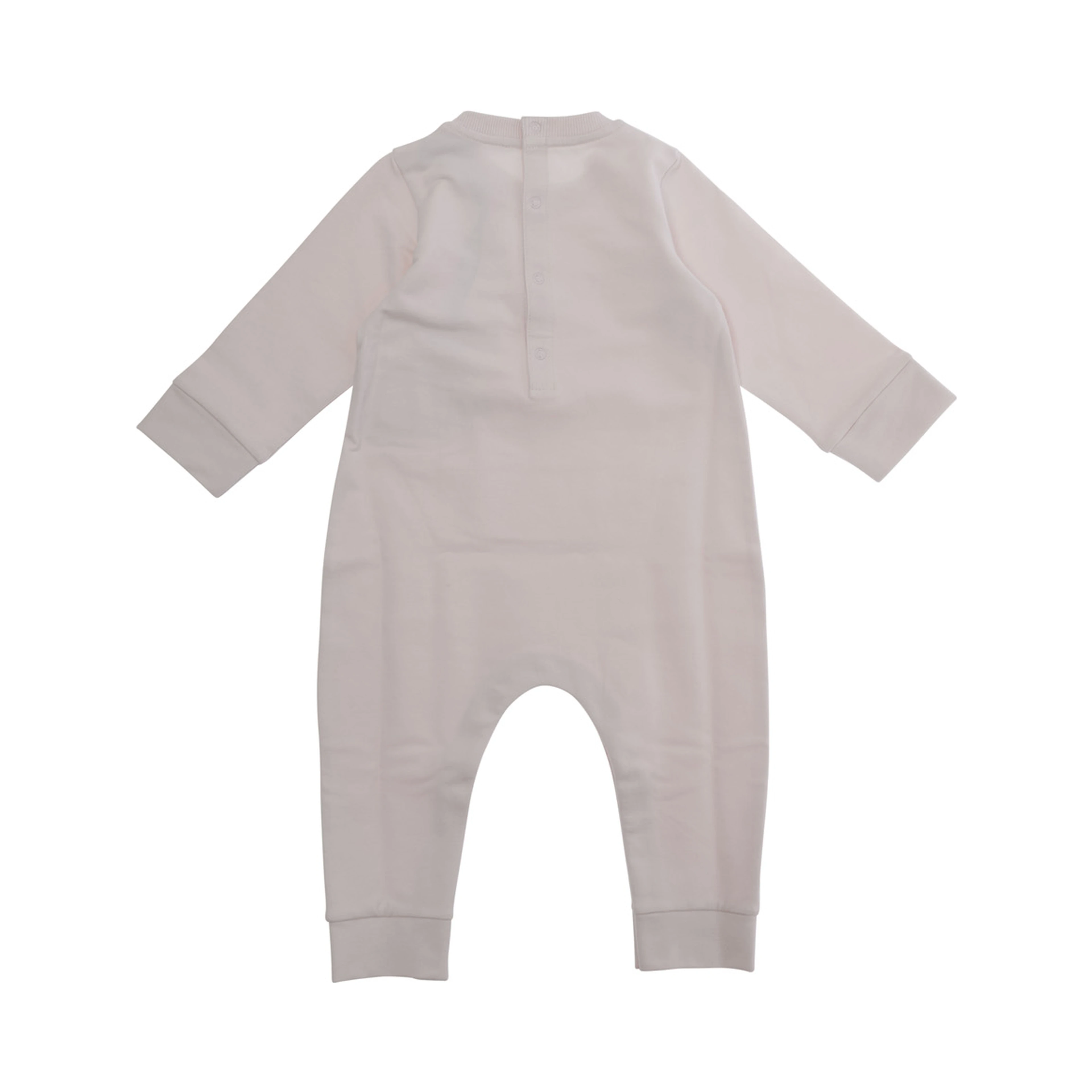 Crew Neck Romper with Logo Lettering and Logo Patch on the Front in Baby Pink Stretch Cotton