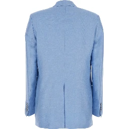Double-breasted Jasmine Jacket with Peak Revers and Jewel Buttons in Blue Wool Blend for Women
