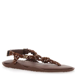 Flo Brown Sandals ith Straps and Ankle Strap in Leather Blend for Women