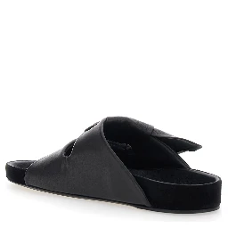 Lennyo Black Slip-On Sandals with Bow Details in Leather WOman
