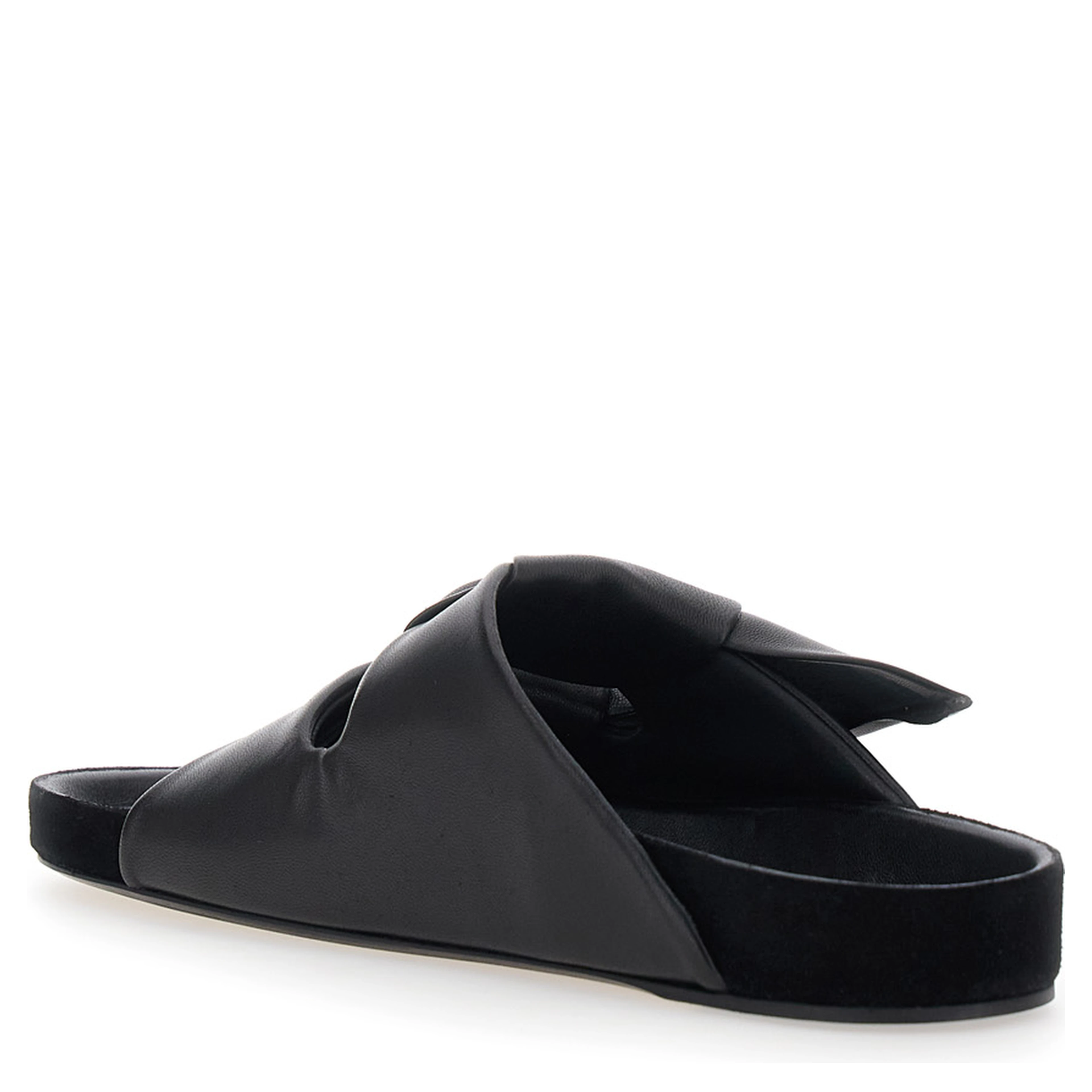 Lennyo Black Slip-On Sandals with Bow Details in Leather WOman