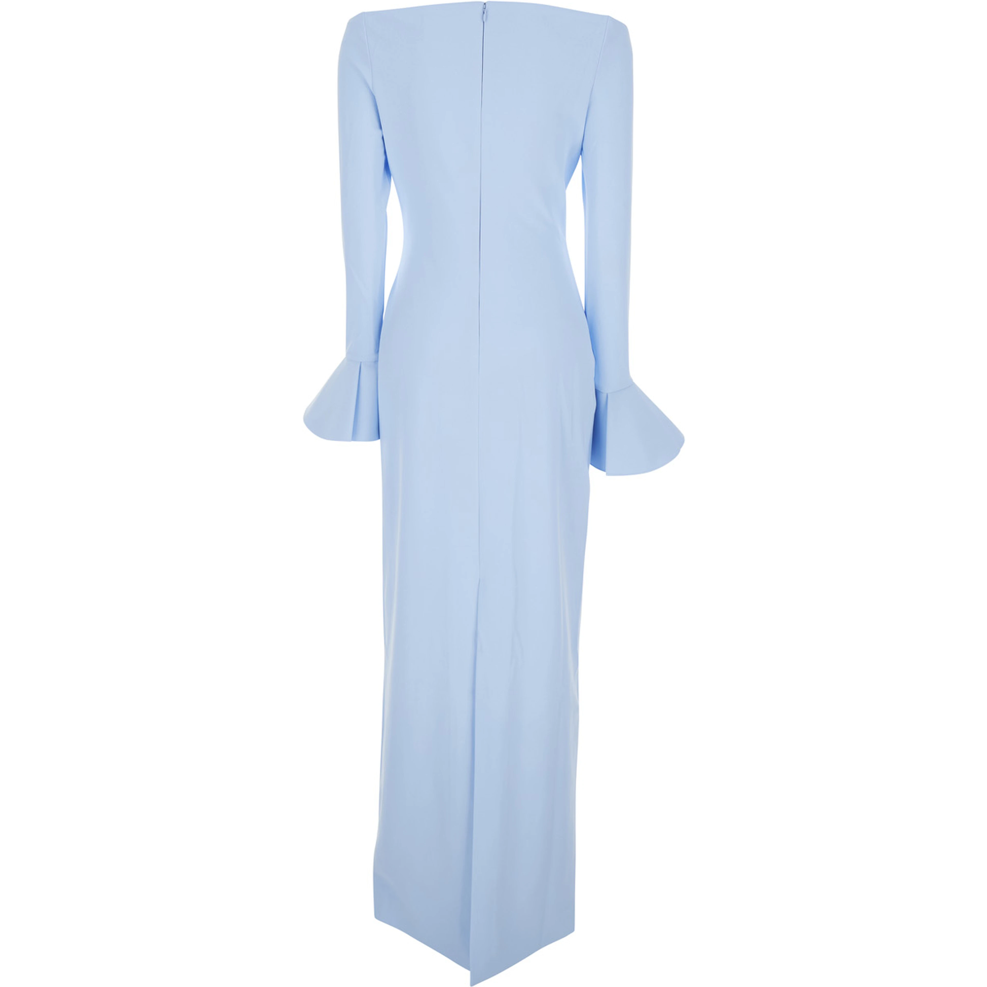 Long Dress Anica with Bell Sleeves and Off Shoulder Design in Blue Stretch Tech Fabric for Women
