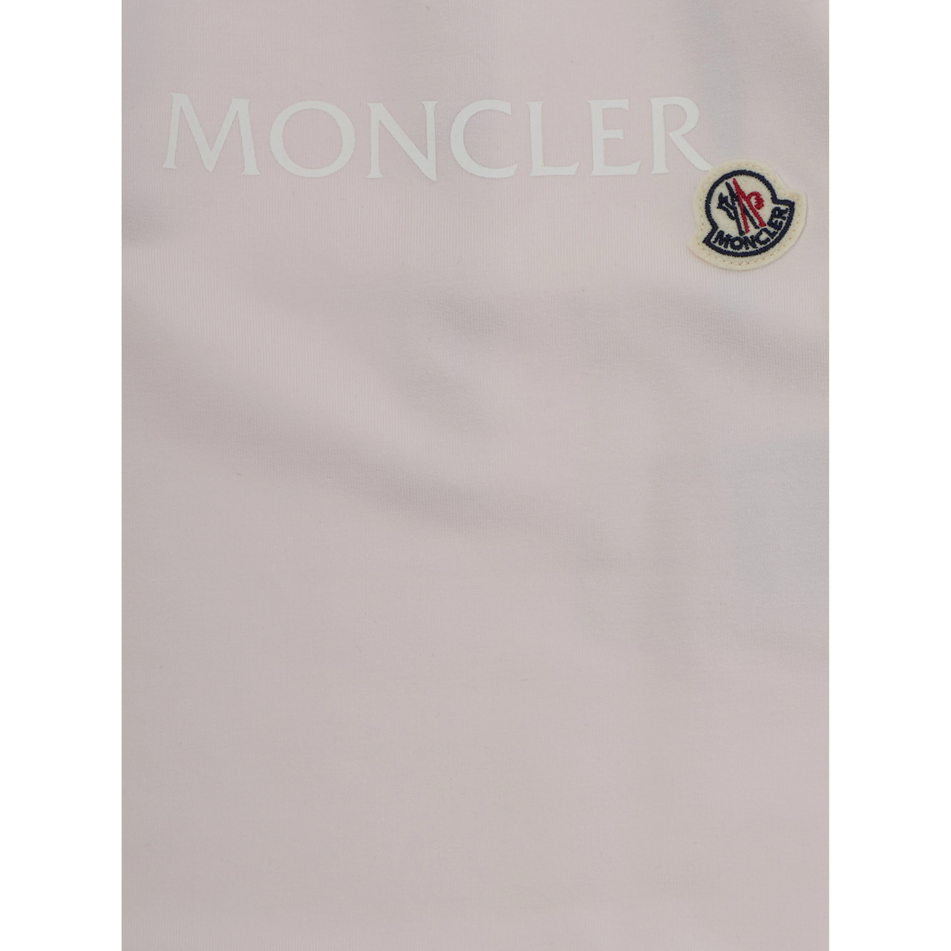 Crew Neck Romper with Logo Lettering and Logo Patch on the Front in Baby Pink Stretch Cotton