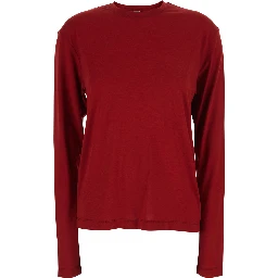 Red Crew Neck Long Sleeve T-Shirt in Cotton Blend Woman