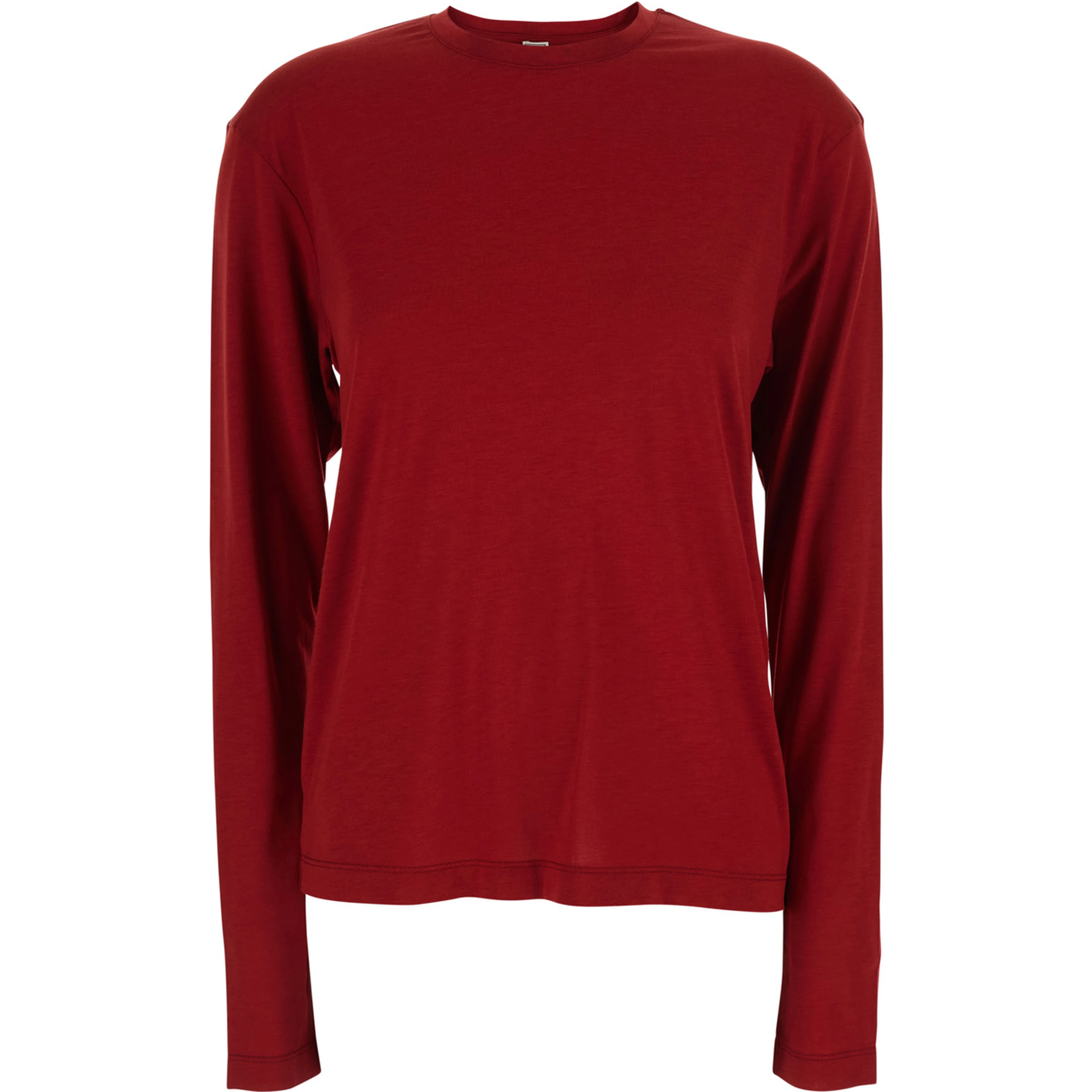 Red Crew Neck Long Sleeve T-Shirt in Cotton Blend Woman