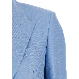 Double-breasted Jasmine Jacket with Peak Revers and Jewel Buttons in Blue Wool Blend for Women