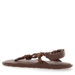 Flo Brown Sandals ith Straps and Ankle Strap in Leather Blend for Women