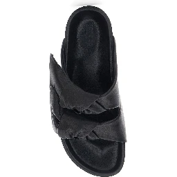 Lennyo Black Slip-On Sandals with Bow Details in Leather WOman