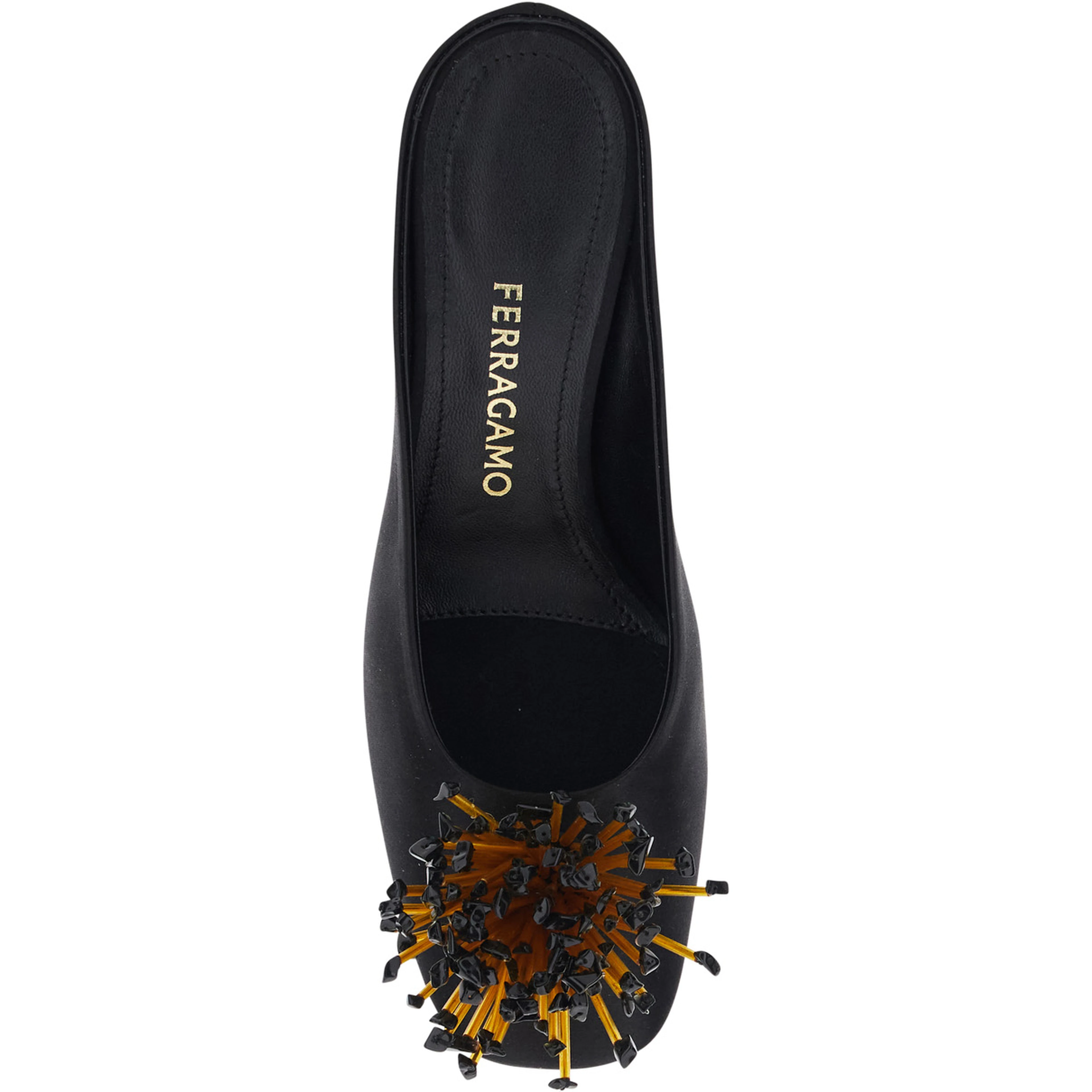 Black Sandals with Low Heel and Crystal Embellishment on the Front in Fabric Woman