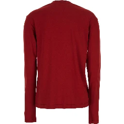 Red Crew Neck Long Sleeve T-Shirt in Cotton Blend Woman