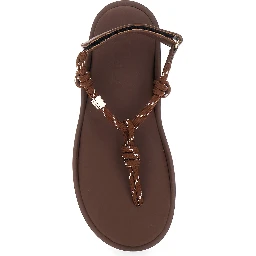 Flo Brown Sandals ith Straps and Ankle Strap in Leather Blend for Women