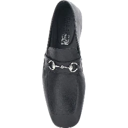 Edgar Black Loafers with Semi-Square Toe and Horsebit on the Front in Smooth Leather for Men