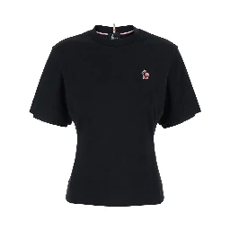 Crew Neck T-Shirt with Logo on Front and Back in Tech Fabric Black Women