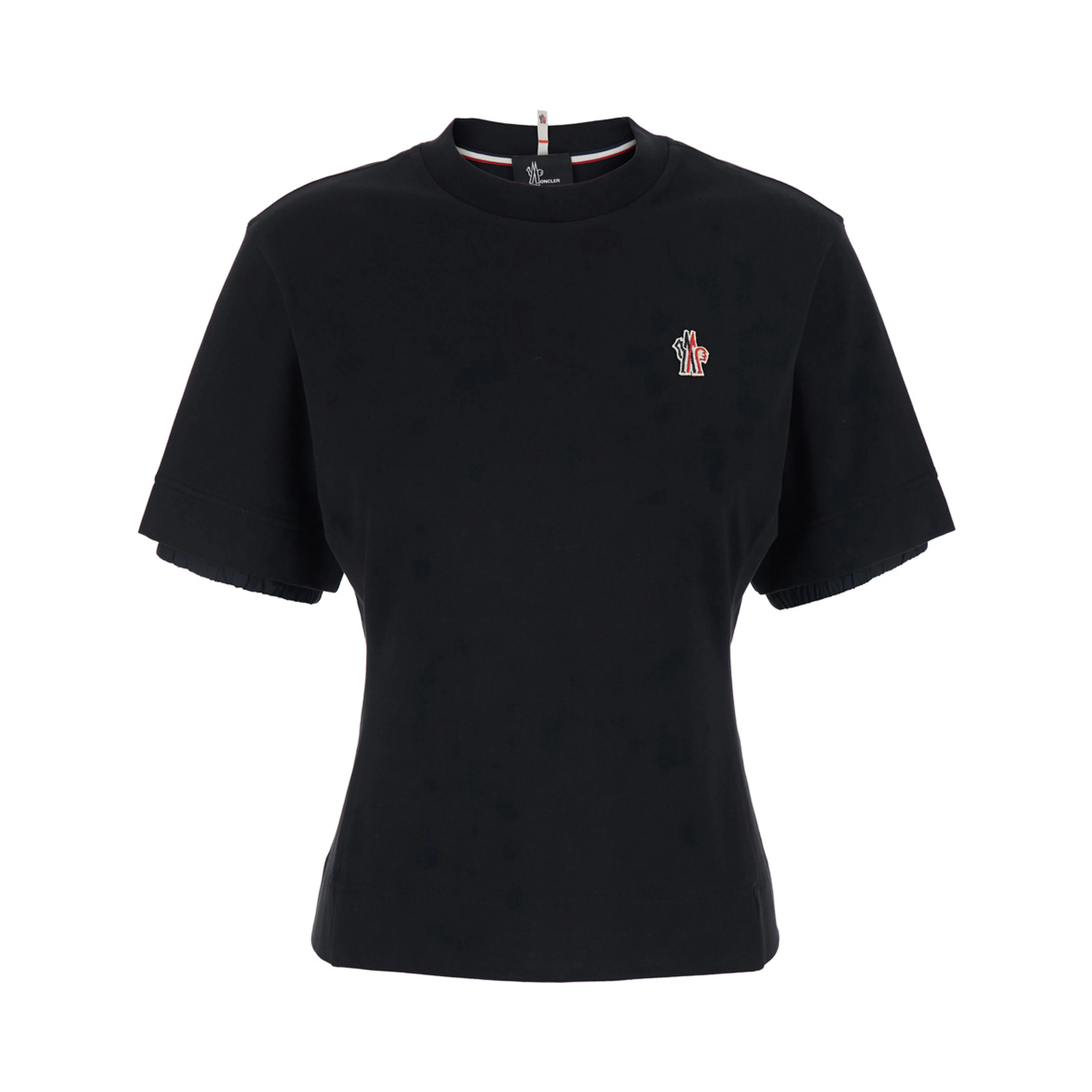 Crew Neck T-Shirt with Logo on Front and Back in Tech Fabric Black Women
