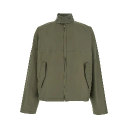 Green Bomber Jacket with Intreccio Motif on the Collar in Cotton for Men