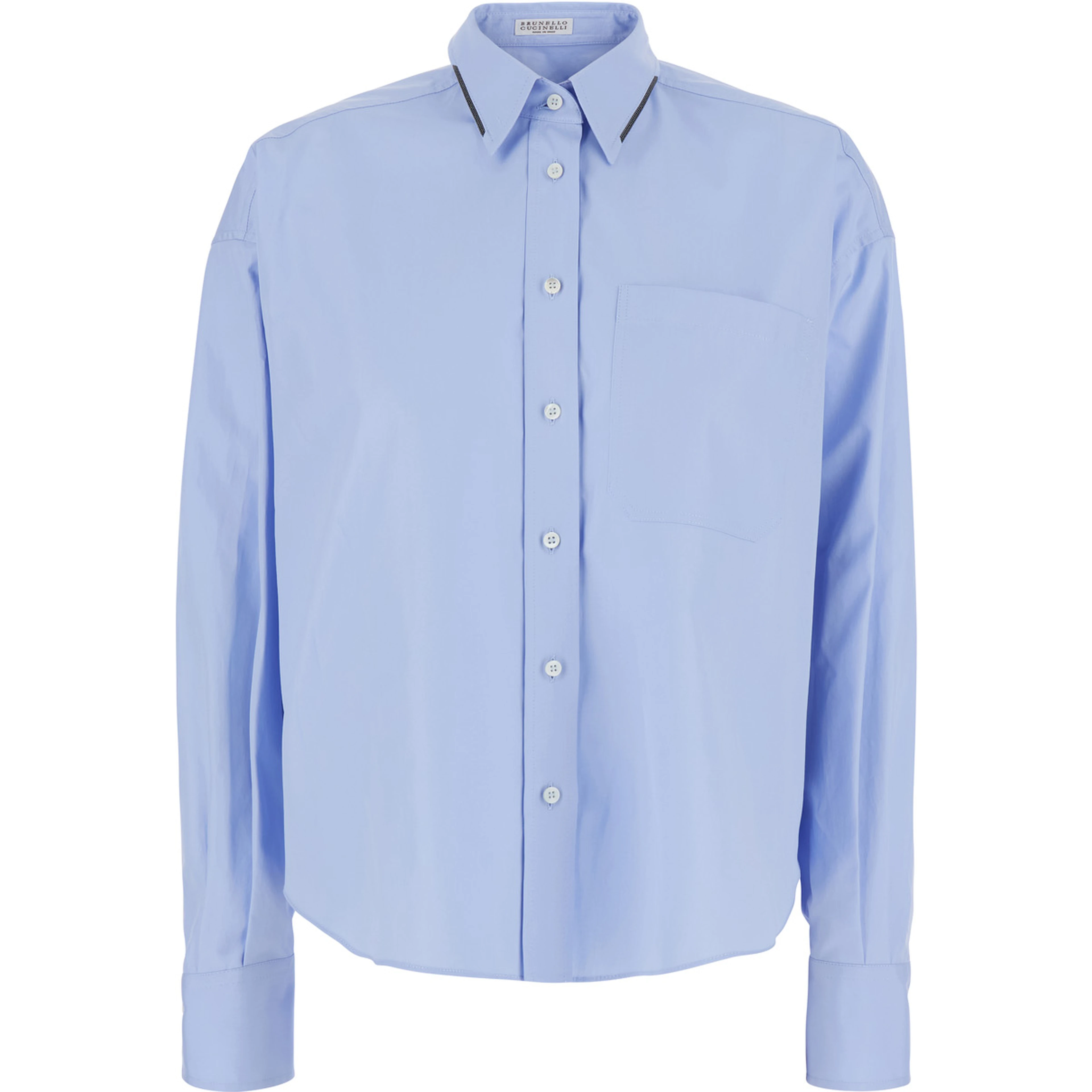 light blue shirt with Monili decoration on the collar in Cotton women
