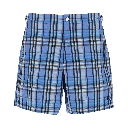 light blue Swim shorts with striped motif and logo on the front in tech fabric for men