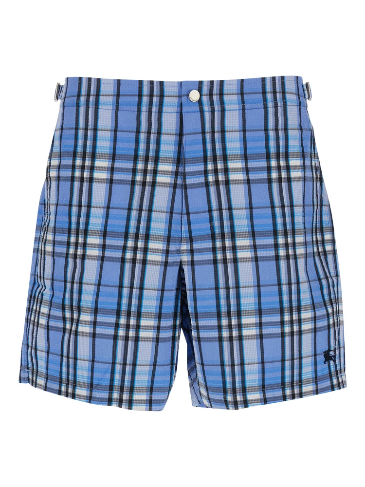 light blue Swim shorts with striped motif and logo on the front in tech fabric for men