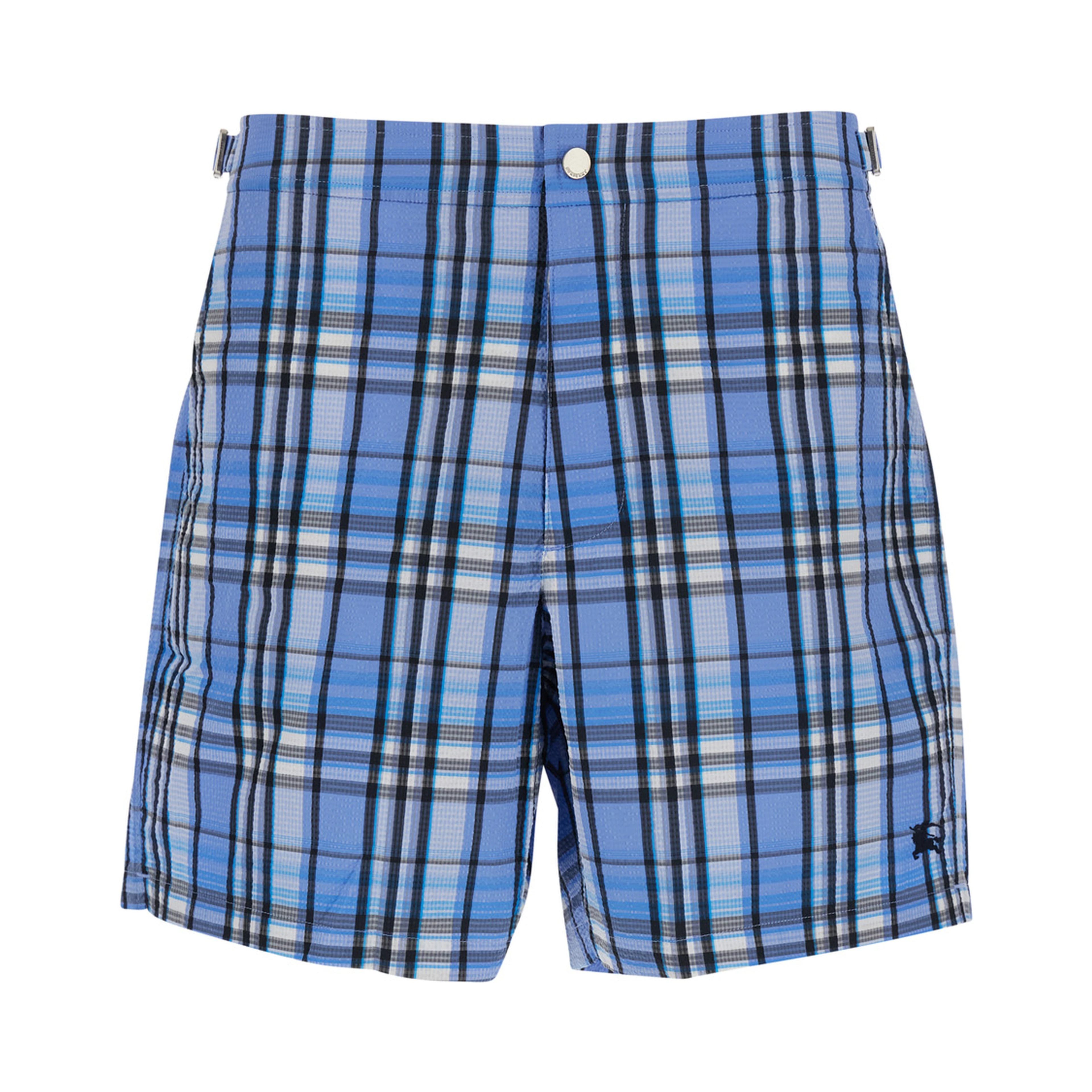 light blue Swim shorts with striped motif and logo on the front in tech fabric for men