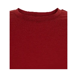 Red Crew Neck Long Sleeve T-Shirt in Cotton Blend Woman