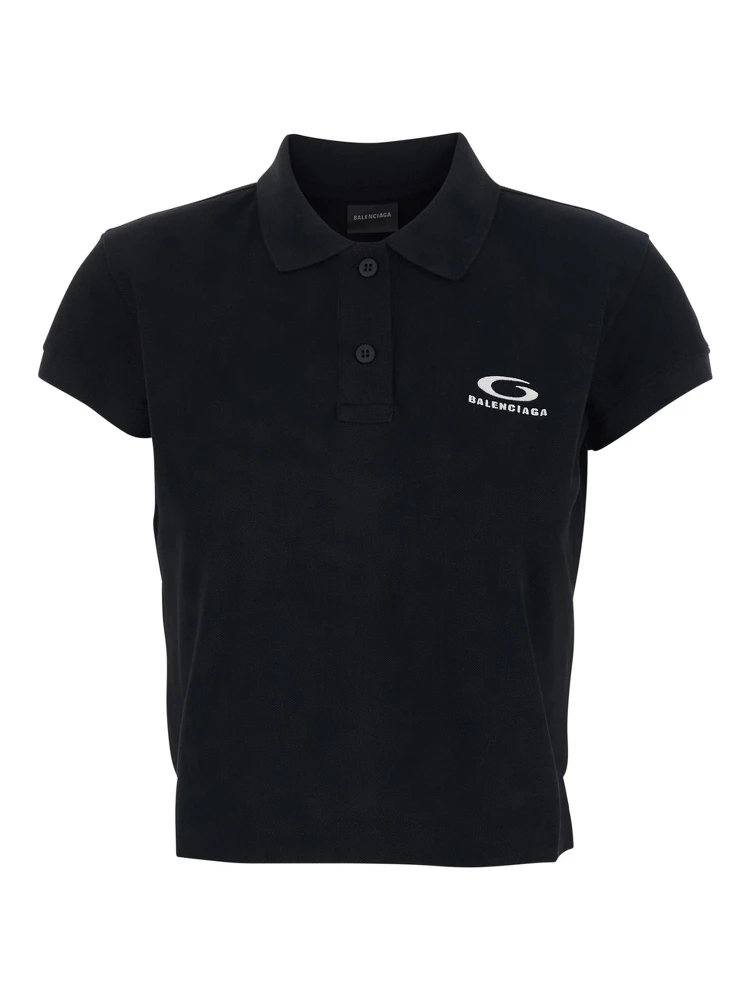 Black Womens Cotton Logo Polo