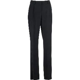 Black Straight-leg pants with Front Pleats in Wool for Women