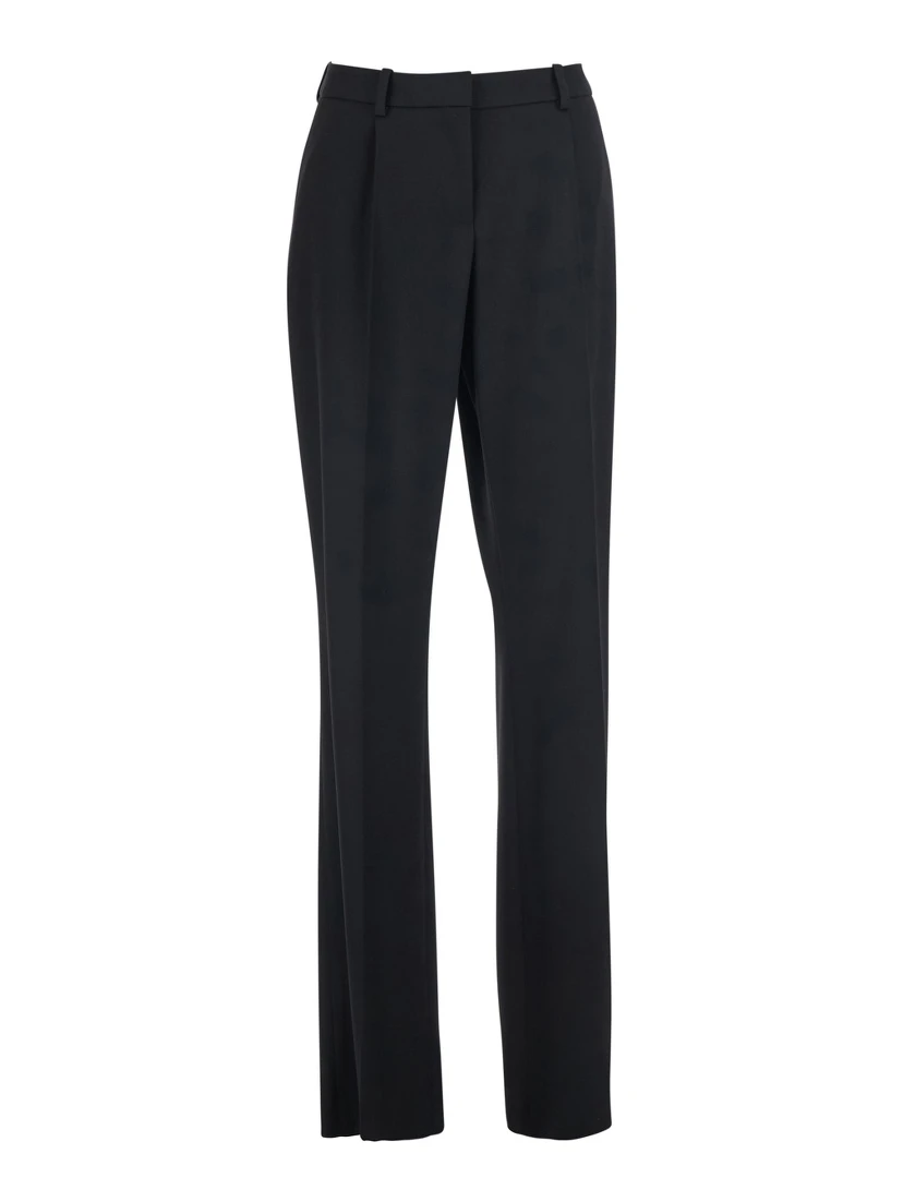 Black Straight-leg pants with Front Pleats in Wool for Women