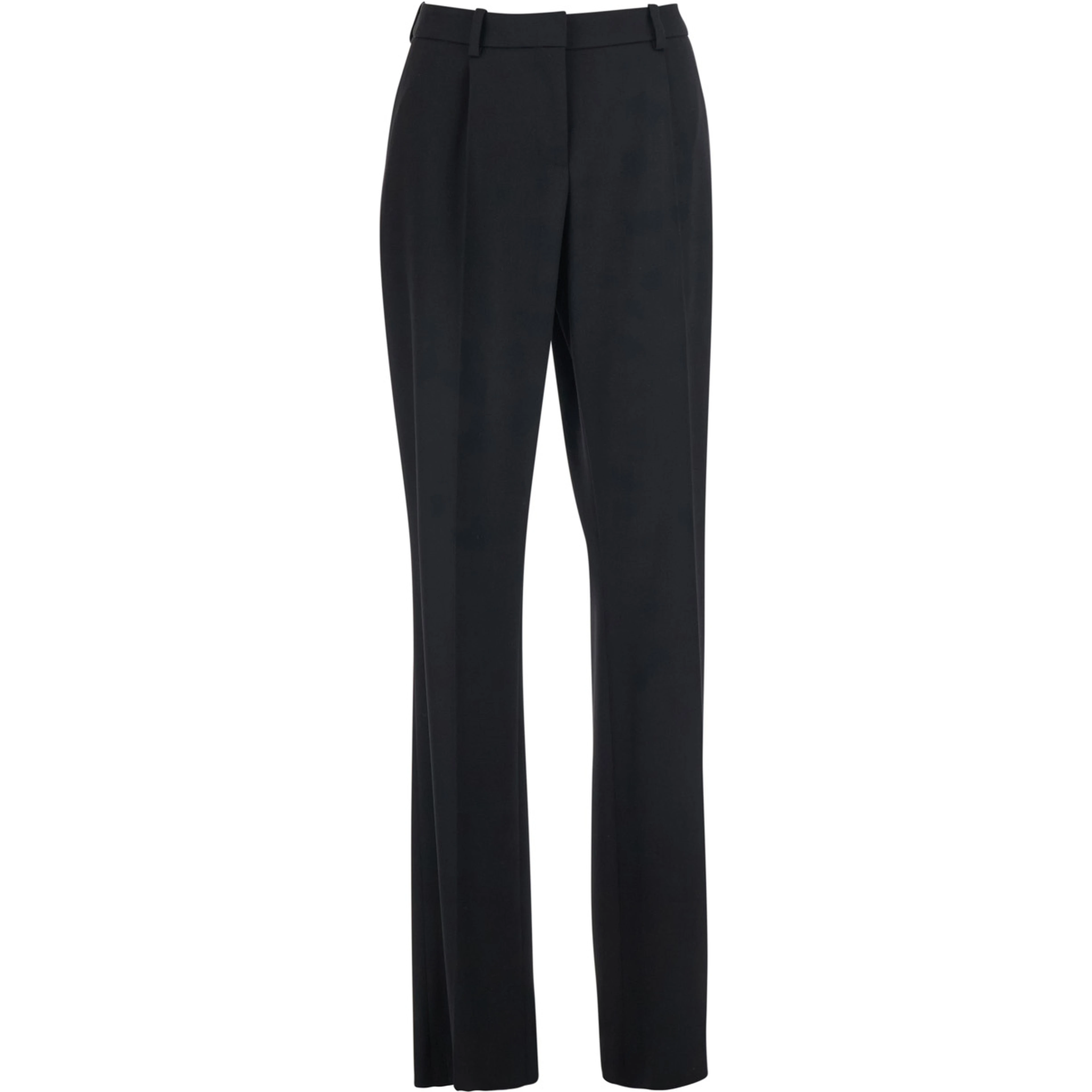 Black Straight-leg pants with Front Pleats in Wool for Women