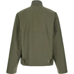 Green Bomber Jacket with Intreccio Motif on the Collar in Cotton for Men