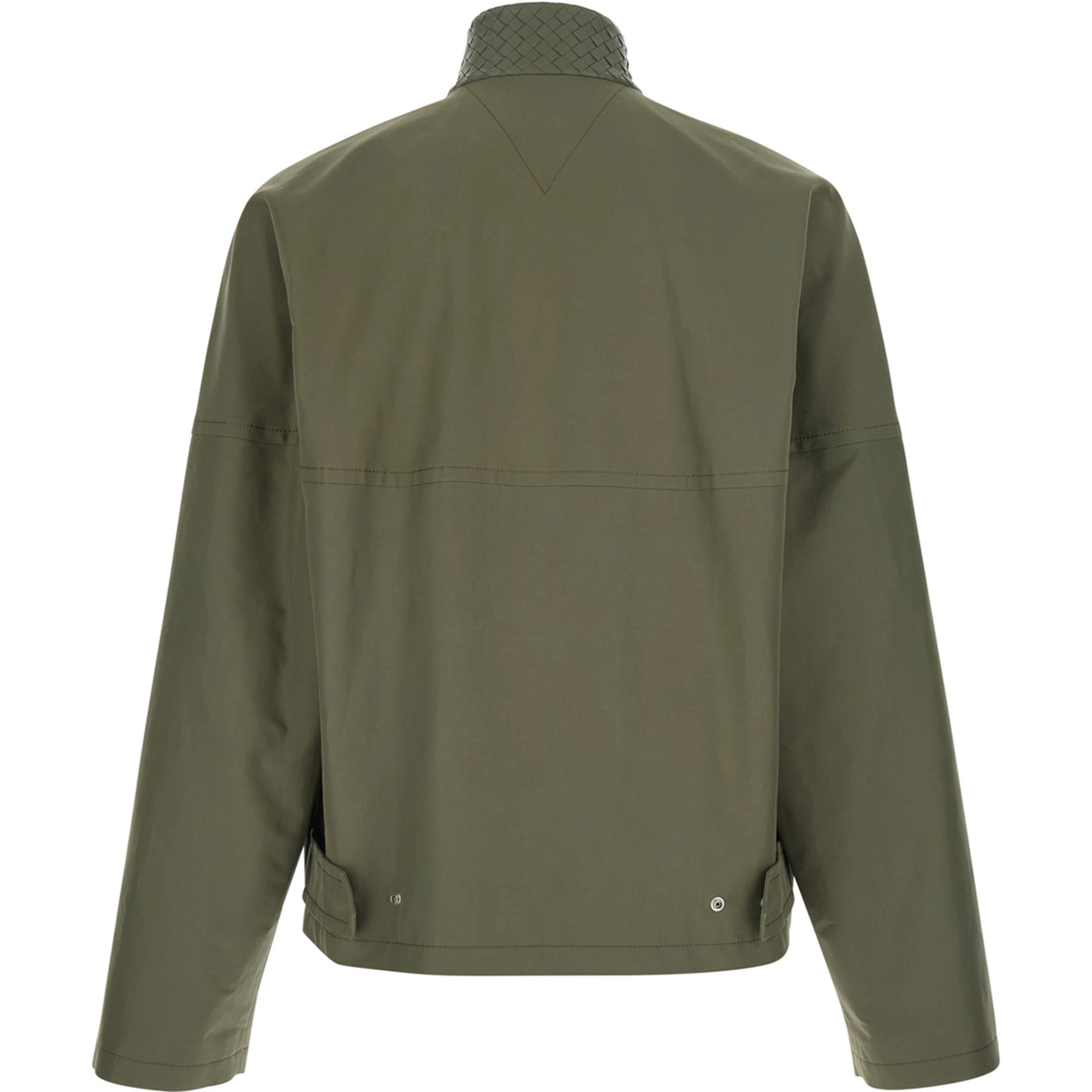 Green Bomber Jacket with Intreccio Motif on the Collar in Cotton for Men