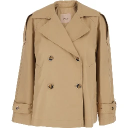 Short Double-breasted Trench in Tech Fabric Beige Women