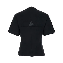 Crew Neck T-Shirt with Logo on Front and Back in Tech Fabric Black Women
