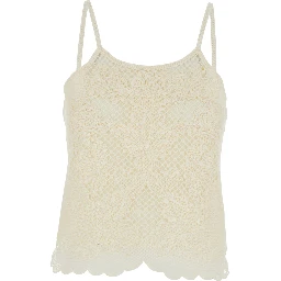 Round Neck Top with Lace Design in Cotton Blend White Women