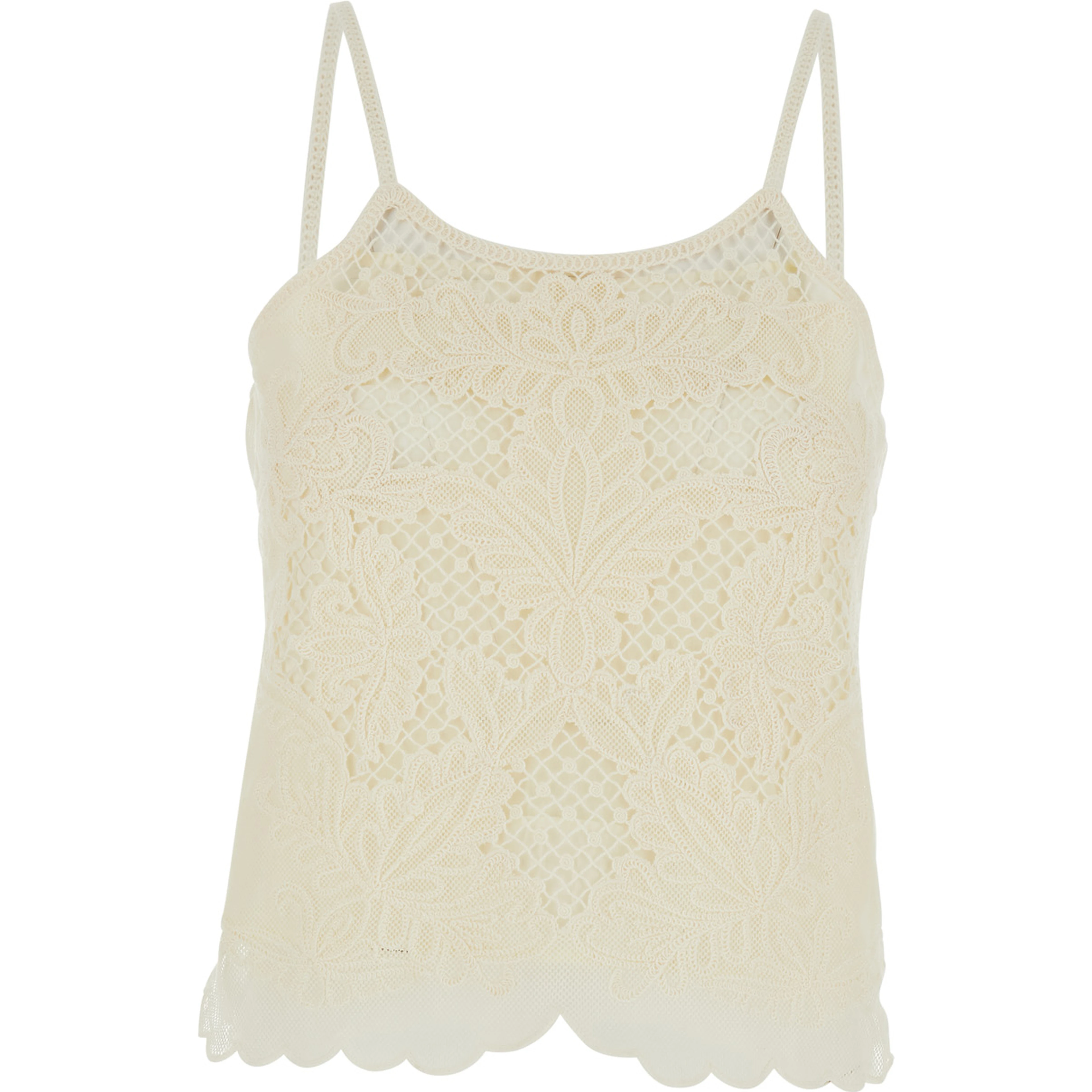 Round Neck Top with Lace Design in Cotton Blend White Women