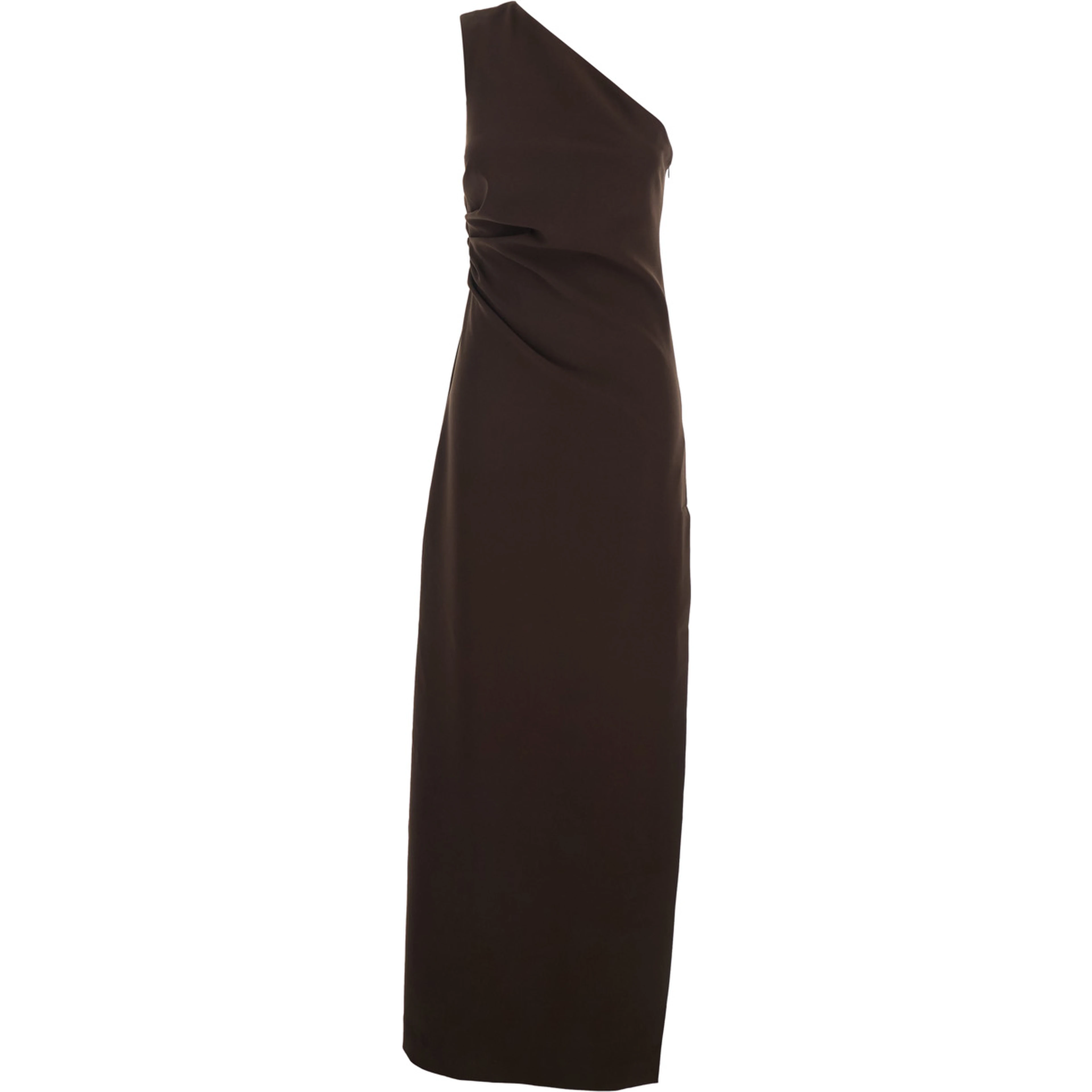 Long Dress with Hidden Zip Closure on the Side in Brown Stretch Cady for Women