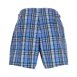 light blue Swim shorts with striped motif and logo on the front in tech fabric for men
