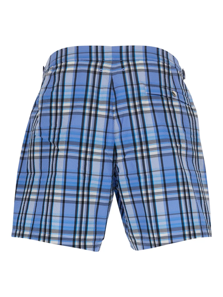 light blue Swim shorts with striped motif and logo on the front in tech fabric for men alternative