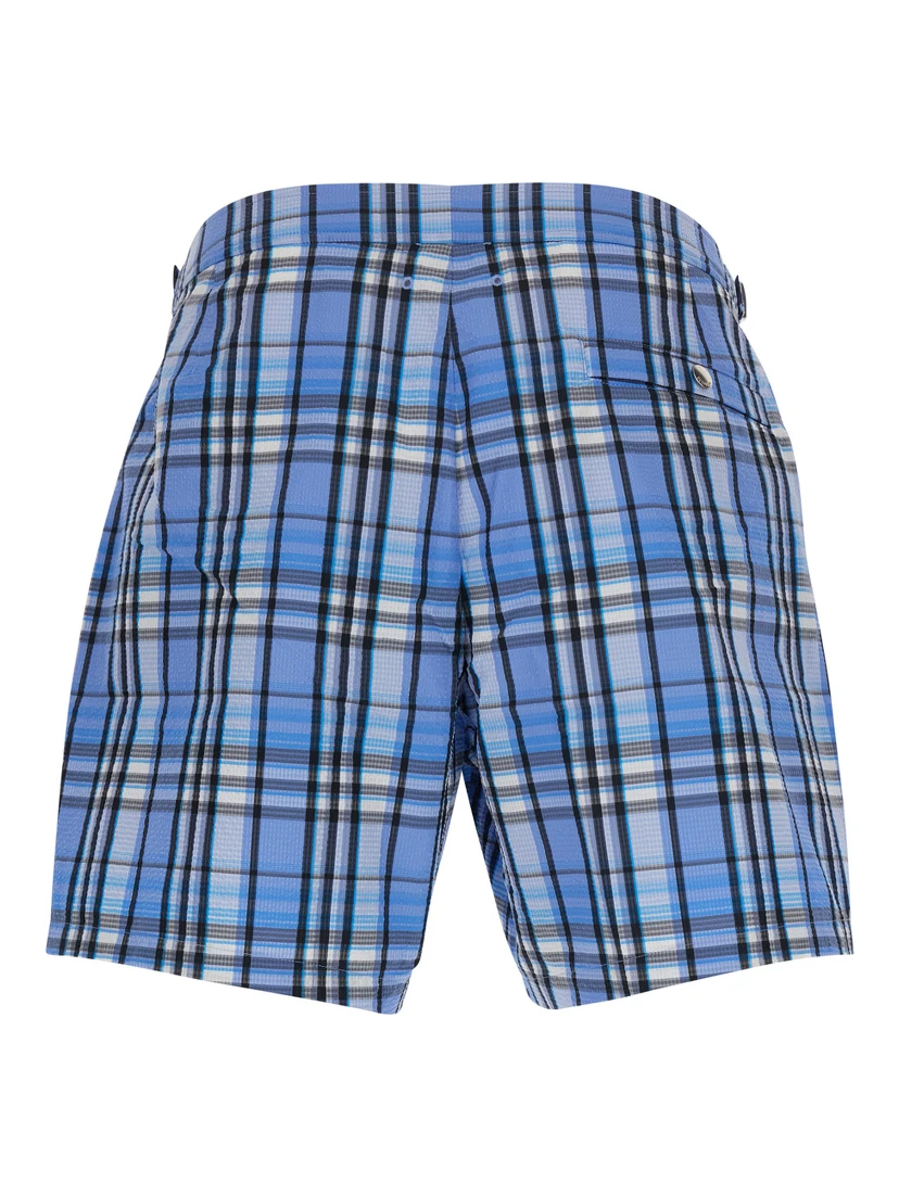 light blue Swim shorts with striped motif and logo on the front in tech fabric for men