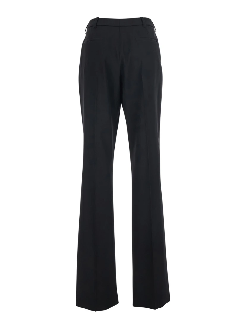 Black Straight-leg pants with Front Pleats in Wool for Women