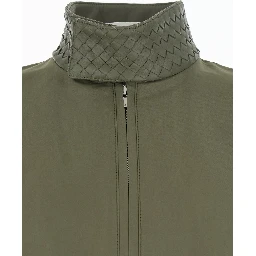 Green Bomber Jacket with Intreccio Motif on the Collar in Cotton for Men